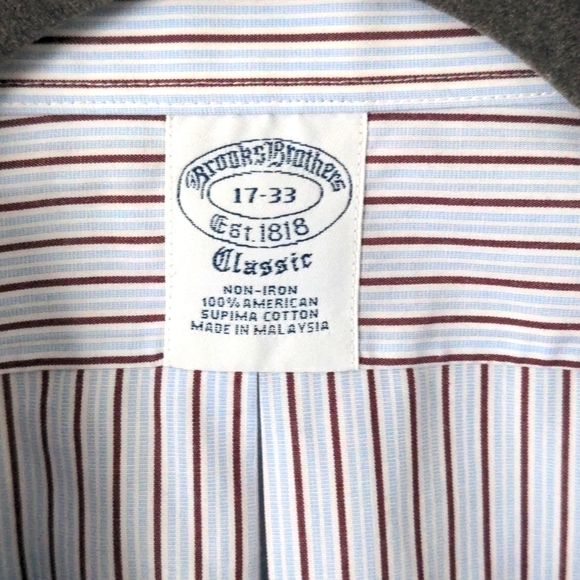 Brooks Brothers Dress Shirt, Large, Blue/brown/white pinstripe, button down - Picture 2 of 5